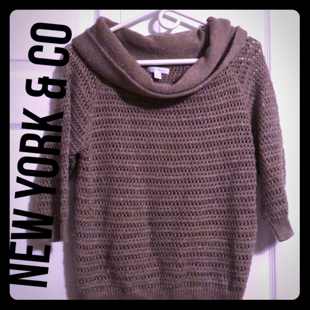 NY&C tan/brown knit sweater w/ gold accents, sz S